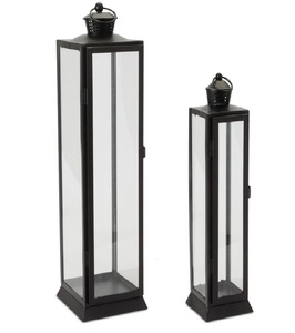 Juego de 2 Faroles Metálicos Rectangulares Altos Negros, Diseño Moderno y Duradero, Decoración Navideña para el Hogar y el Jardín, Portavelas - Product Image 1