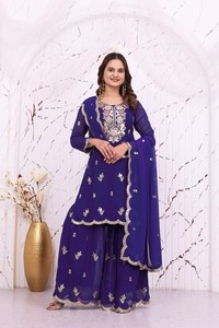 Traje Anarkali Azul Rey Bordado para Mujer con Dupatta, Ropa Tradicional India y Pakistaní para Bodas, Largo hasta el Suelo, FOX GEORGETTE - Product Image 2