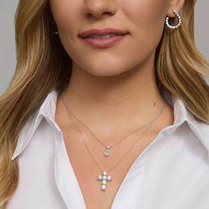 Diamond Cross <b>Necklace</b> with 3 CTW Round Cut Lab-Grown Diamonds in White Gold - Product Image 5