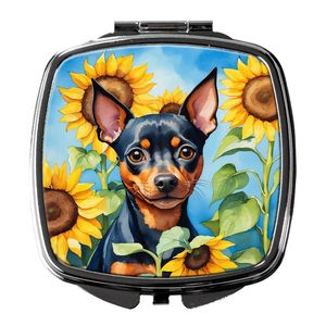 Espejo de maquillaje de viaje para mujeres y niñas, girasoles Pinscher en miniatura, espejo de bolsillo de mano plegable decorativo, regalo - Product Image 1