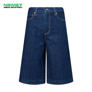 Culottes skater indigo foncé, shorts en jean longs à jambes larges, jorts à surpiqûres contrastées, fournisseur et exportateur en gros - Product Image 5