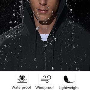 Men's Waterproof Rain <b>Jacket</b> Lightweight <b>Packable</b> Hooded Raincoat Windbreaker for Running Hiking Cycling Travel Outdoor Sports - Product Image 4