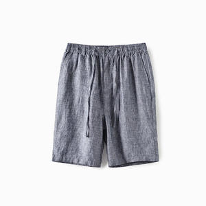 Shorts d'été gris en gaze de coton légers pour hommes, couleur unie, respirants, taille élastique avec cordon de serrage, coupe droite, cinq poches - Product Image 6