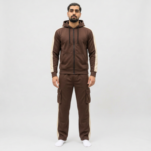 Survêtement à capuche bleu marine pour homme, manches longues, fermeture éclair, couleur unie, vêtement décontracté, coupe régulière avec poches latérales - Product Image 5
