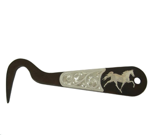 Cure- sabot antique en acier brun, gravure argentée Barrel Racing - Product Image 1