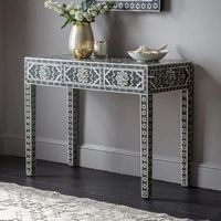 Table console haut de gamme en os incrusté avec motif floral, meuble artisanal de luxe pour maisons élégantes
