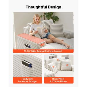 Chaise longue moderna da interno senza struttura da 54 pollici con bracciolo extra large per la lettura e cuscini decorativi - Product Image 5