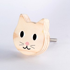 Boutons de meuble en bois de pin faits à la main, motif visage de chat, en bois naturel, pour tiroirs d'enfants, poignées de porte de commode, poignées de placard, boutons de meuble de cuisine - Product Image 2