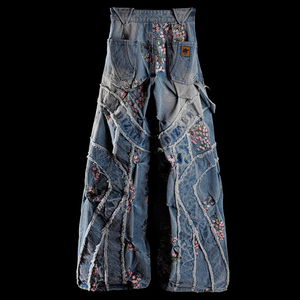 Pantalones Harem de Mujer con Bordado Floral y Parches, Cintura Alta Elástica, Ajuste Holgado, Estilo Denim Desgastado de Longitud Completa - Product Image 6