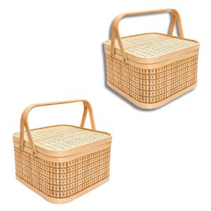 Panier en bambou naturel le plus vendu avec couvercle et poignées pour emballages de mariage, paniers de fêtes, rangement de cuisine - Product Image 1
