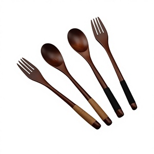 Juego de Cubiertos de Madera de Acacia Pulida Estilo Antiguo para Servir Alimentos, para Fiestas, Estilo Vintage, Reutilizable, Proveedor Mayorista - Product Image 1