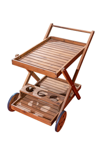 Carrito de Bar de Madera Sólida de 2 Niveles con Ruedas, Carrito para Servir Vino y Bebidas para el Hogar, Hotel, Patio Exterior - Product Image 3