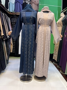Summer Selling <b>Abaya</b> Modest Dubai Beaded Sequined Long Sleeve <b>Abaya</b> Muslim Traditional Handmade Wedding Women Breathable V Neck - Product Image 2