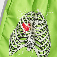 Shorts de bain imprimés verts pour hommes, motif squelette Wandering Soul, séchage rapide, taille élastique, style urbain
