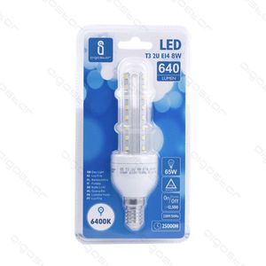 Bombilla LED T3 2u E14 8w 640 Lúmenes 6400k, Equivalente a 65w, Vida Útil de 25000h, para Modernización y Reemplazo - Product Image 1