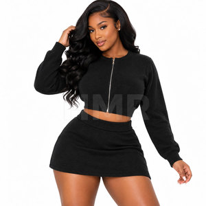 HMR Sisterhood Sorority Two-Piece Formal Suit Short Sleeve <b>Crop</b> Knitted <b>Top</b> <b>Skirt</b> Sets <b>Top</b> Mini <b>Skirt</b> Set - Product Image 1