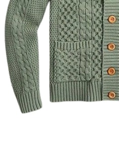 Cardigan en maille torsadée pour homme, col châle boutonné, chaud et texturé, couleur vert sauge, style décontracté et tendance pour l'hiver - Product Image 4