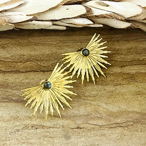 Boucles d'oreilles clous tendance Bohème motif soleil, en laiton plaqué or 18 carats avec labradorite, bijoux pour femme, cadeau céleste, style Bohème, vente en gros/OEM/ODM - Product Image 2