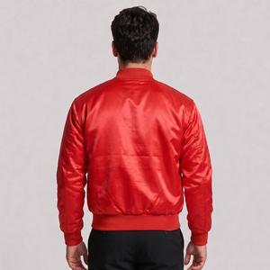 Blouson bomber en satin gris pour homme, coupe classique, couleur unie, col rabattu, vêtement décontracté pour l'automne - Product Image 5