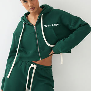 Custom Made 100% Cotton Fleece 450 GSM Heavyweight Breathable Hoodie Long Drawstring Crop Top Streetwear Zip Up Hoodie - Product Image 1