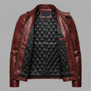 Blouson en cuir matelassé bordeaux personnalisé pour homme, coupe ajustée, style motard, en peau de mouton souple, vêtements d'extérieur, fournisseur en gros - Product Image 5