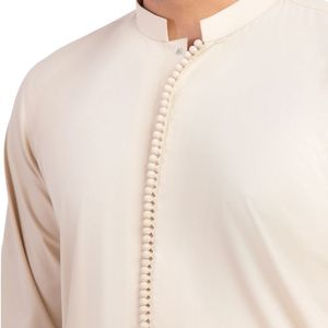 Shalwar Kameez Beige Arena, Lino de Algodón Natural, Textura Suave, Estilo Atemporal, Shalwar Kameez Pakistaní para Hombre - Product Image 4