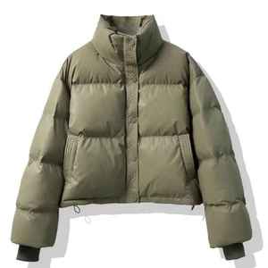Women's <b>Cropped</b> <b>Puffer</b> <b>Jacket</b> Stand Collar Winter Warm Quilted Bubble Coat Lightweight Zip Up Casual Fashion Outerwear White - Product Image 5
