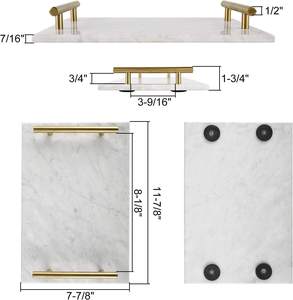 Plateau décoratif en marbre fait main avec poignées en métal doré, élégant organisateur de coiffeuse - Product Image 2