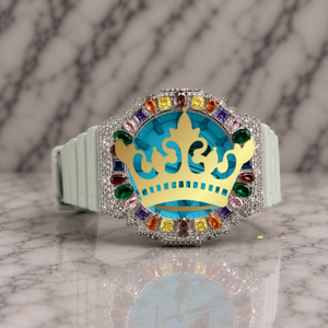 Custom Private Label <b>Rainbow</b> Jewel Watch <b>Light</b> Blue Silicone Strap Digital Timepiece - Product Image 1