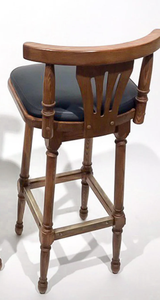 Tabouret de bar industriel en bois de manguier, peint en jaune, style vintage antique, avec structure en bois et coussin noir - Product Image 5