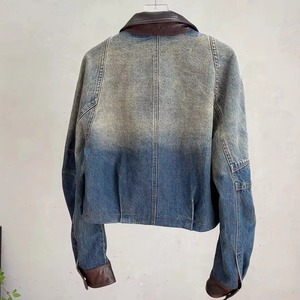Men's Casual Coated Denim <b>Jacket</b> Distressed Frayed Hem Zipper Front Vintage Western <b>Trucker</b> Style Eco-Friendly Windproof Autumn - Product Image 4