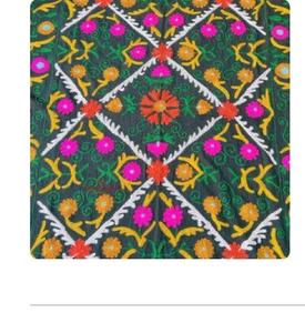 Sábana de Algodón Suzani Hecha a Mano, Bordado Floral Geométrico Multicolor Verde, Decoración Étnica India Boho para el Hogar - Product Image 6