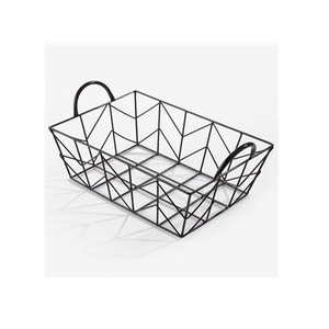 Panier de rangement décoratif rond noir en fil métallique avec poignée en bois, panier à fruits moderne multi-usages, ustensiles de cuisine - Product Image 3