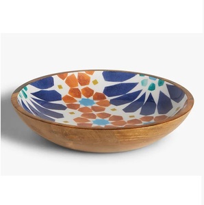 Bol de service rond en bois imprimé émail unique pour table à manger, cuisine, maison et restaurant – Bols de service pour aliments et salades - Product Image 5