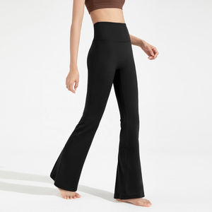 Pantalon de yoga évasé taille haute pour femme, coupe bootcut, avec effet ventre plat, motif uni, idéal pour l'été - Product Image 3