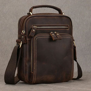 Bolso Mensajero de Cuero Genuino Marrón, Estilo Retro Crazy Horse, Bandolera con Cierre y Múltiples Compartimentos para Trabajo y Viajes - Product Image 3