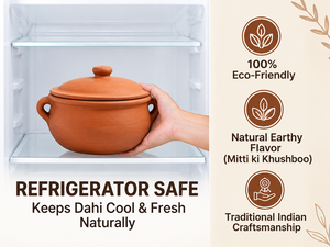 <b>Handmade</b> Clay Curd Pot with Lid 750ml Terracotta Dahi Handi Traditional Natural Curd Maker - Product Image 3