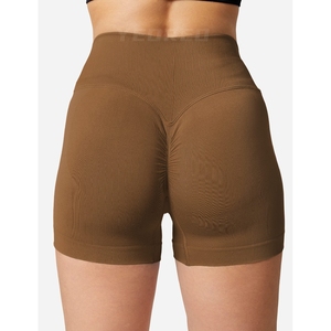 Shorts de yoga marron taille haute pour femme, sans couture, pour l'entraînement et la gym, avec effet froncé fessier - Product Image 5