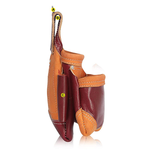 Leather <b>Tool</b> <b>Belt</b> <b>Pouch</b> With Multiple Pockets And Hook For <b>Tools</b> Storage Orange And Burgundy Color - Product Image 2