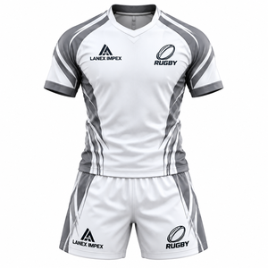 Ensembles de shorts et maillots de rugby sur mesure, légers, respirants, en polyester, uniformes sportifs avec impression par sublimation pour les équipes - Product Image 1
