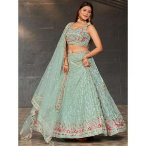 Precioso Sky-Blue Lentejuelas Georgette Recepción Wear Lehenga Choli - Product Image 6