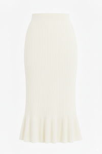 Jupe midi décontractée pour femme, taille haute, en tricot côtelé de laine, infroissable, écologique, coupe ajustée, douce et extensible, pour le bureau, avec étiquette personnalisée - Product Image 4