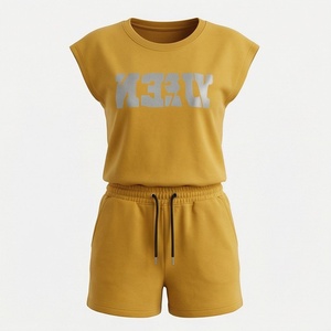 2 Piece High Quality Formal Solid Above Knee Home Wear Suit Short Sleeve T Shirt and Shorts <b>Twin</b> <b>Set</b> for Women - Product Image 1