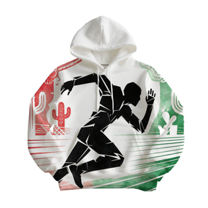 Sudadera con Capucha para Hombre, Estampado Digital con Silueta Deportiva, Rojo, Verde y Blanco, Informal, para Primavera, Transpirable, de Felpa Tejida - Product Image 2