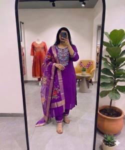 Silk Embroidery Work Salwar Kameez With Digital Printed Dupatta Women Traditional Wear India Pakistan Style Wedding SHAGUN 85520 - Product Image 1