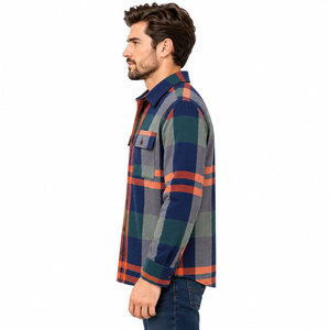 Chemise en flanelle à grands carreaux pour homme, tissée, décontractée, à manches longues, simple boutonnage, col carré, pour l'automne - Product Image 5