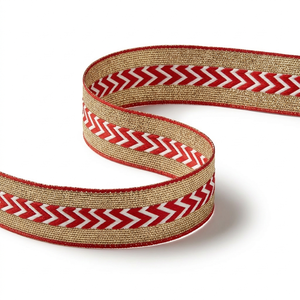 Cinta Jacquard Chevron Roja y Dorada de 38 mm de Neelkamal Industries, Adorno Metálico en Zigzag para Lazos, Prendas, Decoración Festiva y Embalaje - Product Image 1
