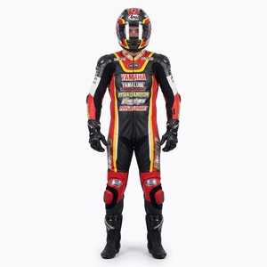 Combinaison de course premium pour homme 1 pièce en cuir de vache véritable/cuir de kangourou, style MotoCP, avec protections niveau 2 - Product Image 1