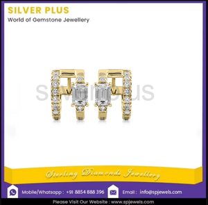 14k Solid Gold Octagon Cut Lab Grown Diamond Geometric Double Hoop <b>Huggie</b> Earrings Minimalist Elegant Wedding Fine Jewelry - Product Image 2