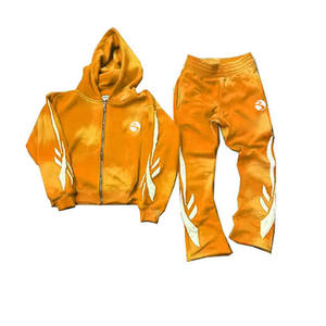 Ensemble de survêtement vintage d'hiver 100 % coton délavé à l'acide pour homme, comprenant un sweat à capuche et un pantalon de survêtement évasé imprimé et vieilli - Product Image 4